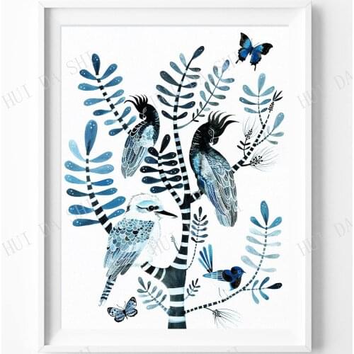 Australian Native Birds, wall art, Kookaburra, Cockatoo, Banksia, Butterfly print, Australiana, flora and fauna, art print