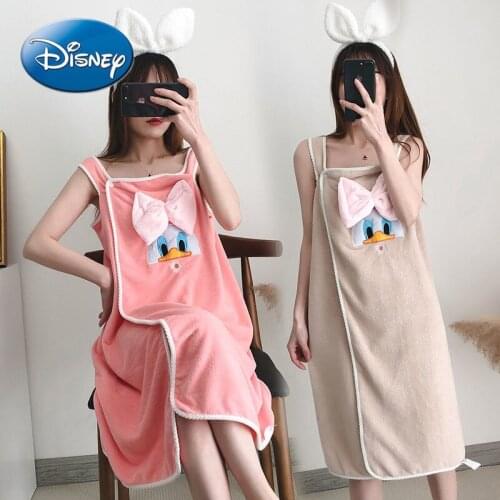 Disney Daisy Bath Towel Adults Can Wear Ladies Bath Dress Water-free Hair Sexy Bathrobe Sling Coral Velvet Suction