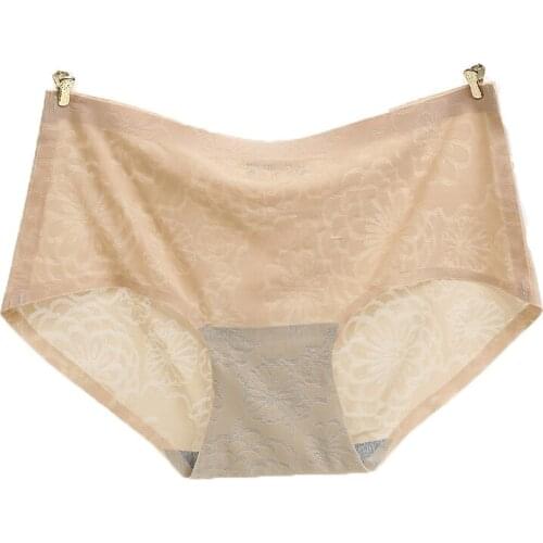 One Piece Floral Seamless Silk Panties Sexy Transparent Breathable Briefs Women Ice Silk Seamless Panties Plus Size Underwear