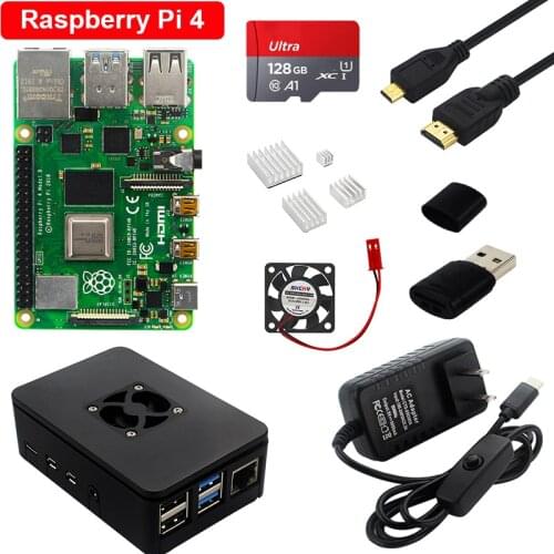 Raspberry Pi 4 Model B Kit 2GB/4GB RAM Board + Heatsink + Case + 32/64 SD Card + Cooling Fan + Power Supply for Raspberry Pi 4B