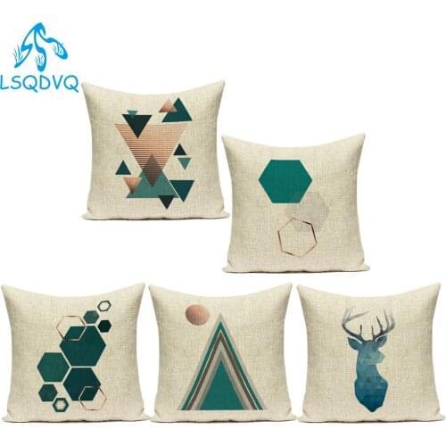 Decorative Throw Pillows Case Green White Geometric Polyester Cushion Cover Cojines Decorativos Para Sofa Car Living Room