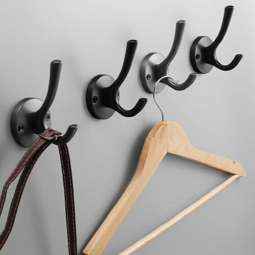 Double Hook Black Towel Hook metal For Bathroom Livingroom Kitchen Clothes Robe Hook Coat hanging Hardware Accessories