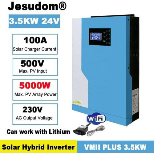 3.5KW Solar Hybrid Inverter Pure Sine Wave with 100A MPPT Solar Charge Controller 24VDC to 220VAC With WiFI Modle