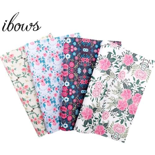 IBOWS Faux Leather Fabric Flower Printed PU Leather Fabric For DIY Hair Bows Bags Crafts Materials Home Decoration Accessories