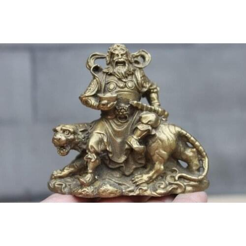 China Folk Classical Brass Copper Ride Tiger God of wealth Buddha Statue