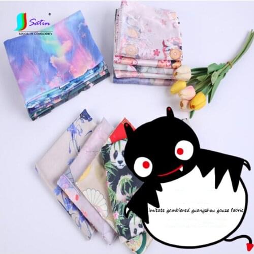 Chinese Style Warrior Rabbit Lotus imitate gambiered guangzhou gauze Yarn Handmade Cloth DIY Apparel Colorful Gold Fabric S284P