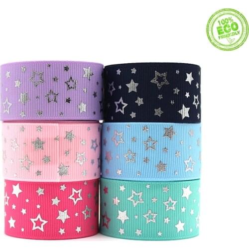 Grosgrain Ribbon Polyester Printed Stars Silver 25mm Hot For DIY Handmade Hair Bows Materials Wedding Gift Wrap BBXQ-039