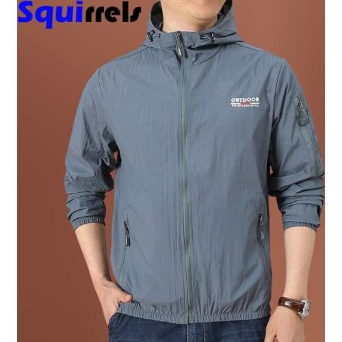 Summer sun protection clothing mens ultra-thin jacket outdoor fishing skin sports jacket hooded sweater top mens clothing