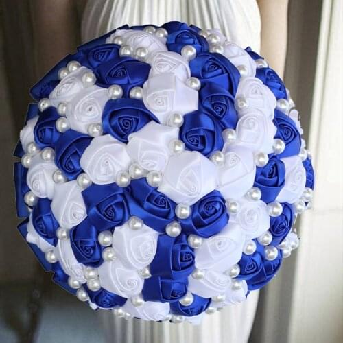 Hot Selling 1pc/lot Royal Ribbon Wedding Holding Flowers With Pearl For Wedding Party