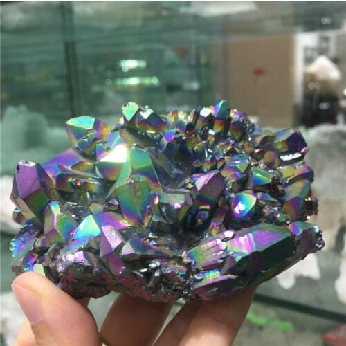 HOT! Beautiful colorful aura quartz crystal cluster electroplate natural stones and minerals for home decor or party decoration