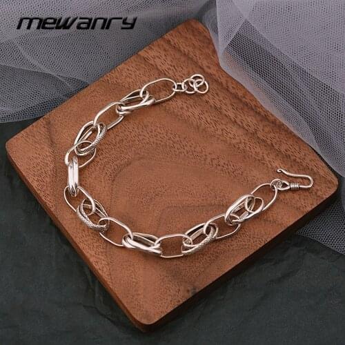 Mewanry 925 Sterling Silver Stitching Thick Chain Vintage Couples Bracelet New Fashion Punk Hiphop Party Jewelry Gifts for Women