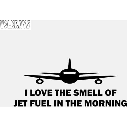 Volkrays Fashion Car Sticker I Love The Smell Jet Fuel In Morning Reflective Waterprof Vinyl Decal Black/Silver,5cm*14cm