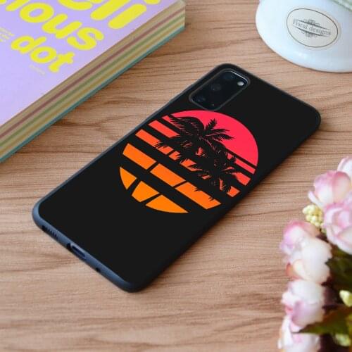 For Samsung Retrowave Sun Print Soft Silicone Matt Case TPU Cover Galaxy S Note M and Galaxy A