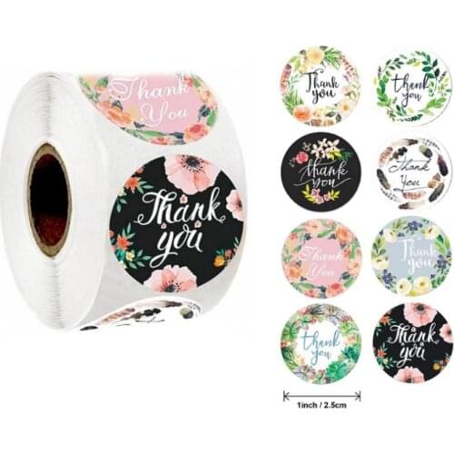 500pcs/pack Different styles of wreath stickers with “thank you” flower handmade crafts decoration sealing sticker