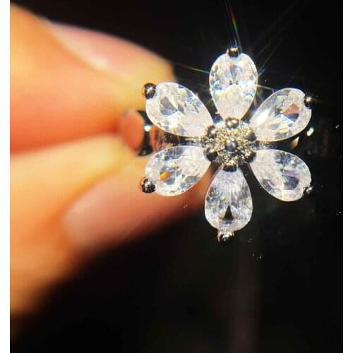 Charm Flower Rings Adjustable Opening Inlay AAA Cubic Zirconia 2021 Trend Jewelry For Women Engagement Party Birthday Gift