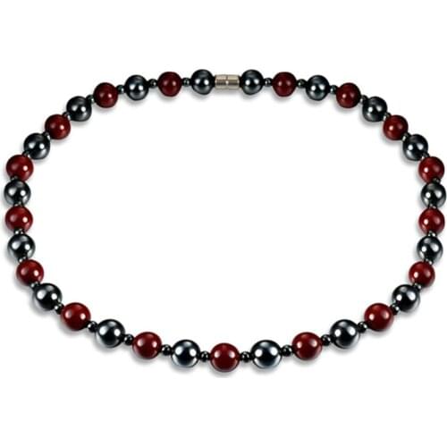 Magnetic Unisex Hematite Necklace With Magnetic Therapy Black Red Health Women Men Jewelry Beads