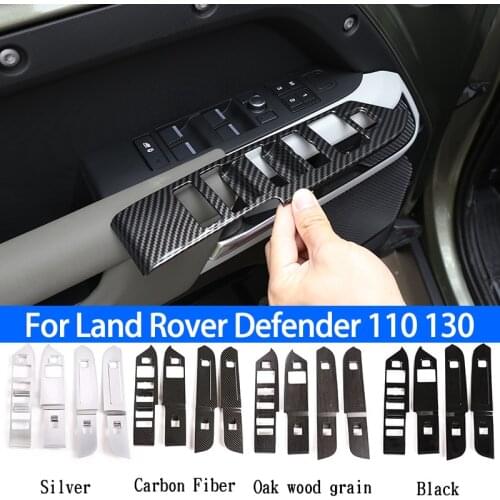 Car Door Window Lift Switch Button Frame Cover Trim,ABS Carbon,For Land Rover Defender 110 130 2020-2021,Car Interior Accessory