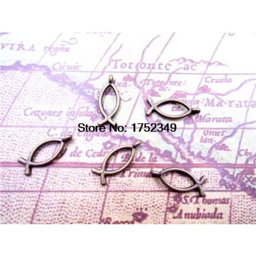 125pcs--Christian Fish Charms, Antique bronze Christian Fish Pendants/Charms, Jesus Fish,9x20mm