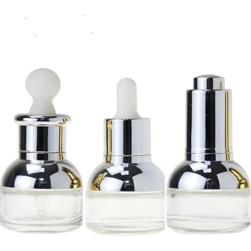 20ml 30ml Silver Clear Glass Essential Oil Bottle Dropper Bottle Empty Cosmetic Container Packaging Refillable Vial 15 Pcs/Lot