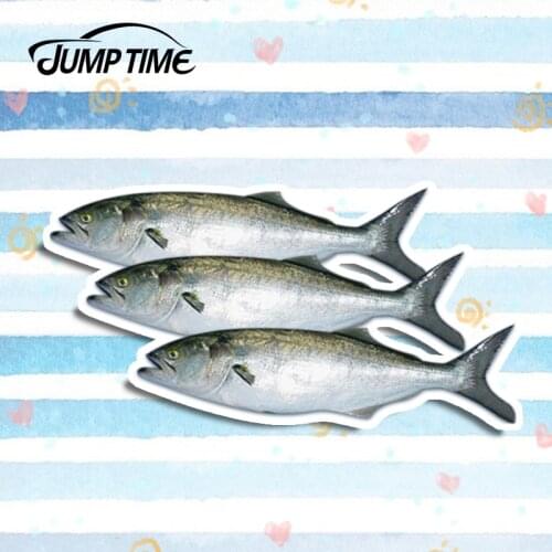 Jump Time 13cm x 6.6cm Funny Fish Stickers Seafood Sashimi Salmon 3D Car Styling Vinyl Decal Personality Waterproof Accessories