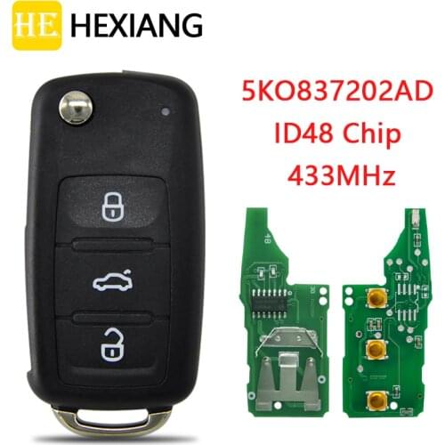 HE Xiang Car Remote Key For VW Volkswagen Golf Tiguan Polo Jetta Beetle Passat Bora 5KO837202AD 433Mhz ID48 Replace Flip Key
