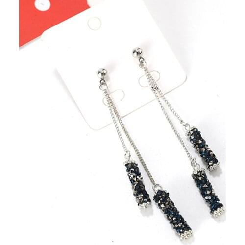 Luxury Rhinestone Inlaid Tassel Rectangle Pendant Women dangle Earrings Jewelry trendy