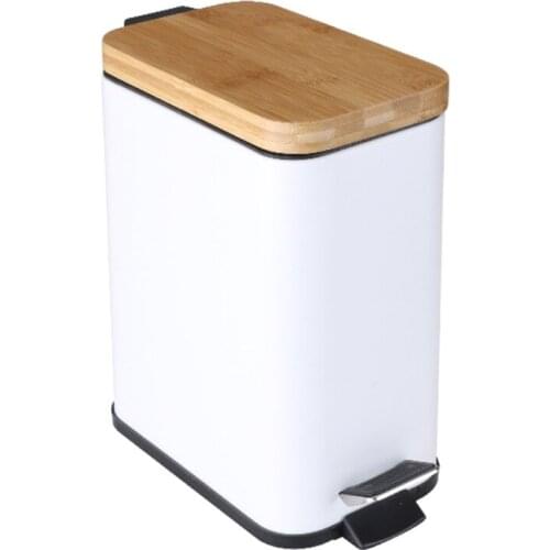 Step Trash Can Garbage Rubbish Bin with Bamboo Lid Waste Container Organizer Bathroom Kitchen Office Decor