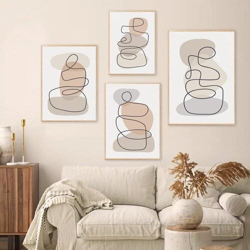 Boho Modern Abstract Geometric Canvas Painting Wall Art Pictures Posters Prints for Living Room Home Decor