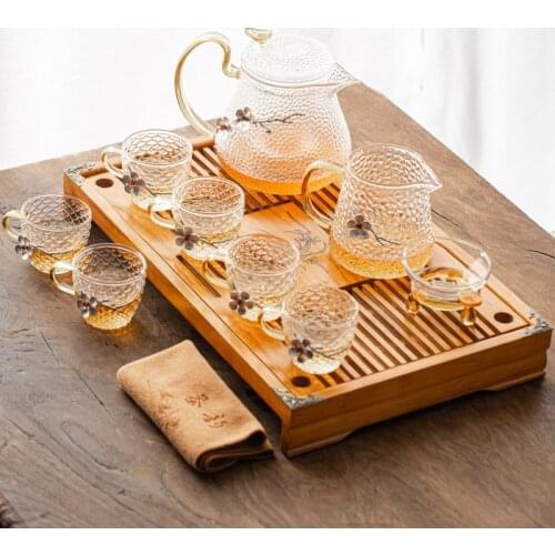 Glass Tea Set Chinese Style Simple Teapot Kung Fu Tea Plate Bowl Teapot Living Room Tea Ceremony Bardak Seti Tea Service EI80TS