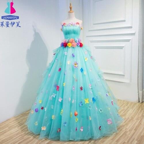 Light blue full flower petals long Medieval Renaissance Gown event Costume Victorian Gothic Marie Antoinette Colonial Belle Ball