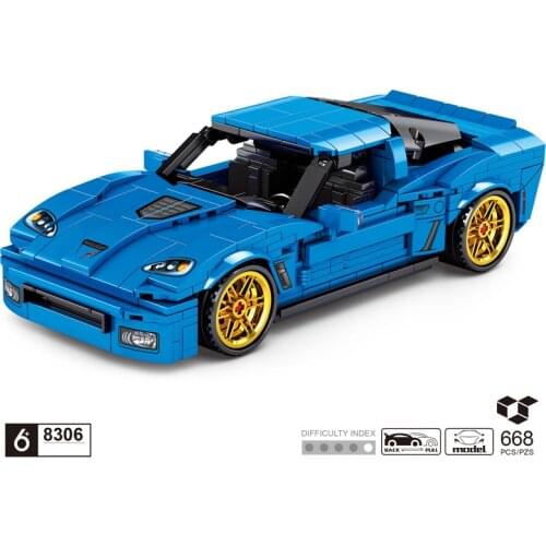 Technical speed building block Chevrolets muscle car simulation model bricks Corvettes Z06 pull back vehicle toys for boys gifts