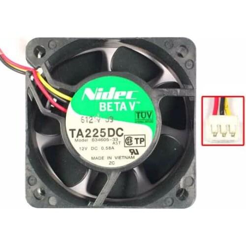 Nidec TA225DC B34605-33 DC 12V 0.58A 60x60x25mm 3-wire Server Cooling Fan