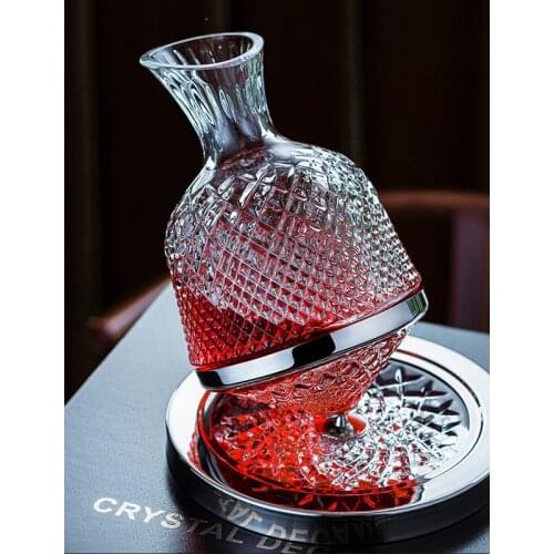 360° Rotating Wine Decanter with Tray Lead Free Crystal Hand Blown Wine Glass Carafe Tumbler for Party