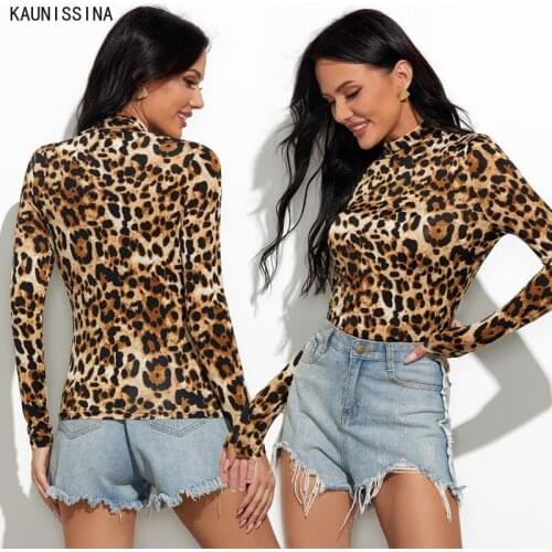 Women Autumn Leopard Print Long Sleeve T-shirt Top Casual Fashion Turtleneck New Slim Bottoming Shirts Sexy Tops
