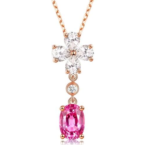 Clover Flower Pink Crystal Zircon Diamond Gemstones Pendant Necklaces for Women Rose Gold Color Choker Fashion Fine Jewelry Gift