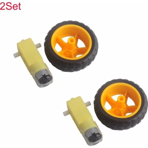 2Set Tire Wheel with Gear Motor 1:48 Dual Shaft for Smart Car Robot FZ0395C