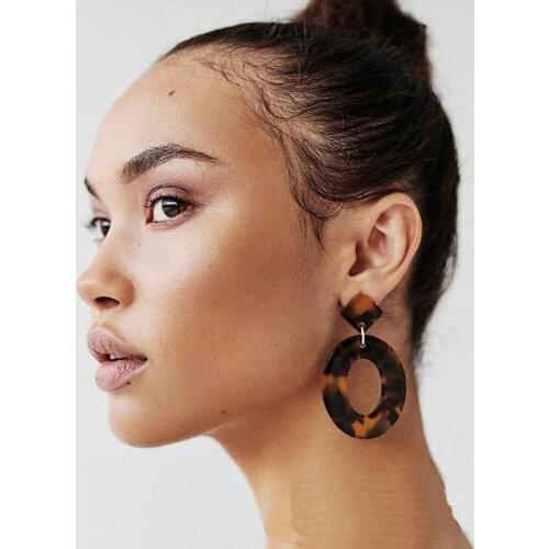2020 Fashion Jewelry Acrylic Resin Oval Dangle Earrings For Women Geometry Big Circle Tortoiseshell Earrings Acetate Brincos