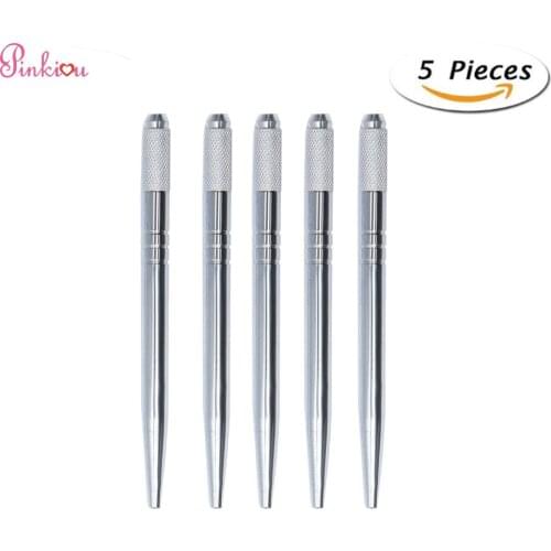 Manual 3D Eyebrow Tattoo Microblading Pen Permanent Makeup Gun Stainless steel Tattoo Supplies + 5Pcs 14 Pins Flat Blade Needles