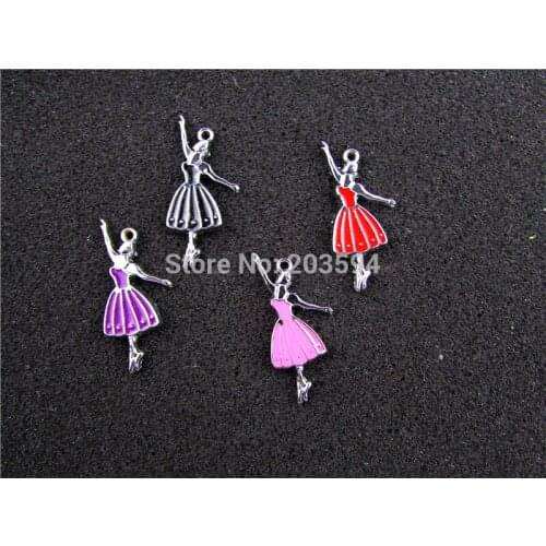 AE530 Mix Color 100Pcs Alloy Metal Enamel Ballet Girl Charms Pendants 32x14mm bead