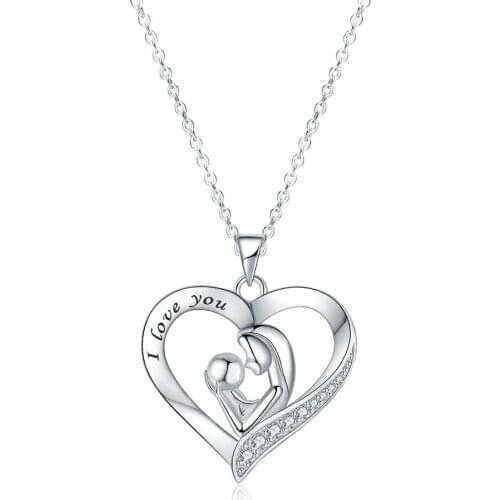 BONISKISS 925 Sterling Silver Pendant Necklaces Love Mom Gift Great Mama Opal Heart Pendant Necklace Mother Day Gift For Mother