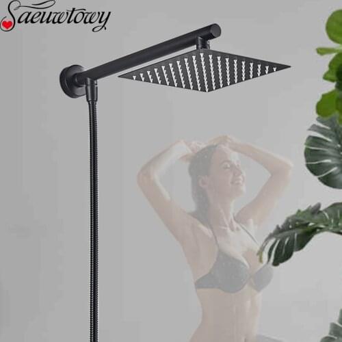 Black Bathroom Shower Head Stainless Steel Rainfall Bath Shower Faucet Accessory Slim Brass Shower head Bar Arm 150cm Hose