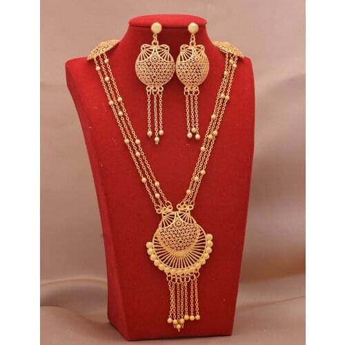 Dubai Jewelry sets 24K gold plated luxury African wedding gifts bridal bracelet necklace earrings ring jewellery set for women