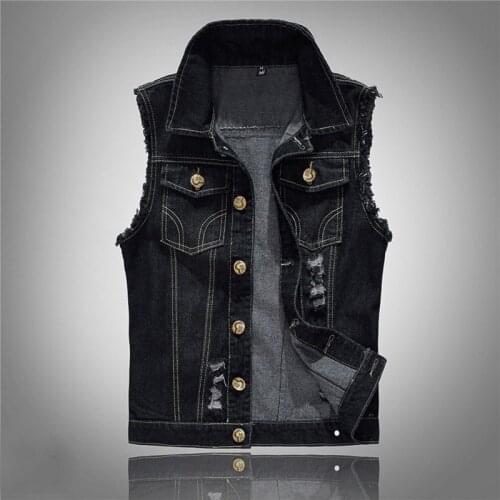 Hip Hop Skull Denim Vest Men Sleeveless Jean Jacket Vests Punk Rock Waistcoat Black Coat
