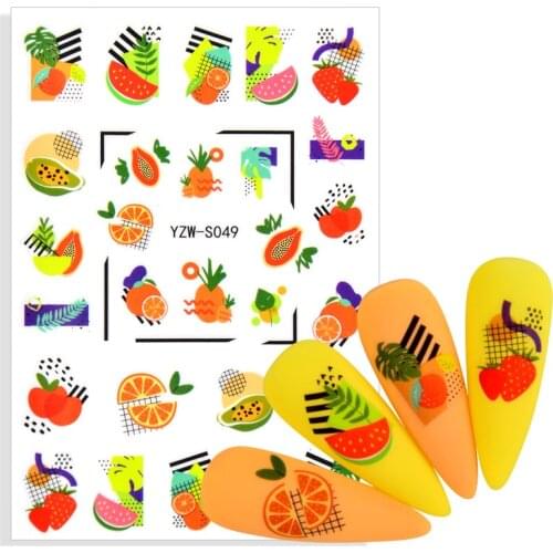 Fruit Designs Nail Stickers Strawberry Watermelon Orange 3D Adhesive Sliders for Nails Decorations Decals Manicure Wraps