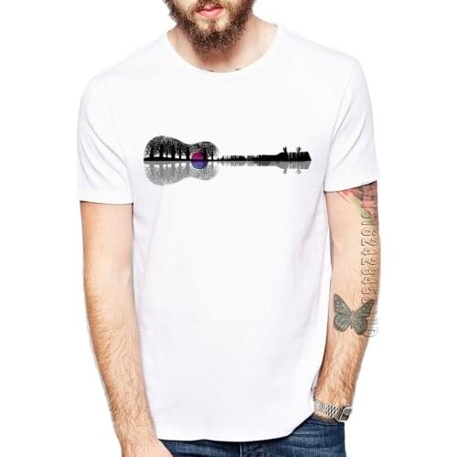 Novelty Men T Shirts Music Instrument Tree Silhouette Design Ukulele Guitar Shape Printing T-Shirt Fashion Cool Hipster Tops