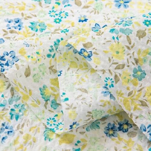 50x130cm Salt Shrink Cloth Pastoral Floral Printed Cotton Bubble Fabrics for Handmade Sewing Children Clothes Crafts Home Decor