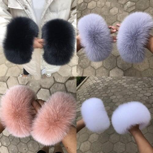 Custom made Fox fur Cuffs Genuine Fox Fur Cuff Arm Warmer Lady Bracelet Real Fur Wristband Glove Raccoon fur Cuffs