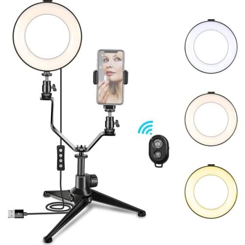 6 Inch/16cm LED Ring Light Dimmable Photography Video LED Fill Light Selfie Ring Light with Tripod V-shaped Bracket Phone Holder