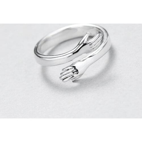 Fashion Trend Couple Love Hug Opening Adjustable Couple Ring Alloy Hypoallergenic Palm Shape Unisex Ring Suitable for Gifts