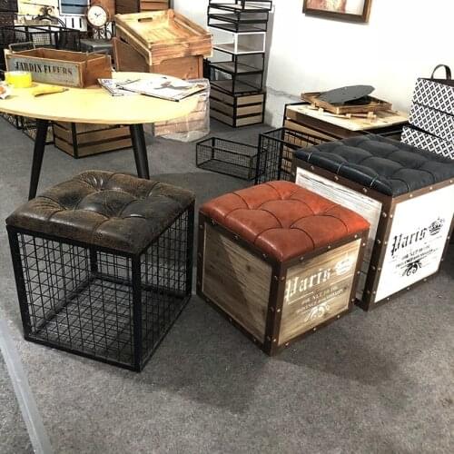 North European And American Style Living Room Square Wrought Storage Metal Stool Seat Bench Shoe Iron